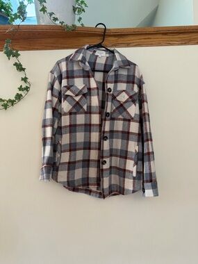 bohme Plaid Button-Down Shirt Jacket in Cream, Gray & Brown